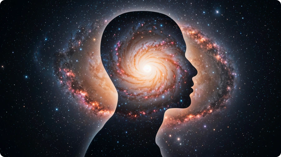 Silhouette of a human head filled with a spiral galaxy